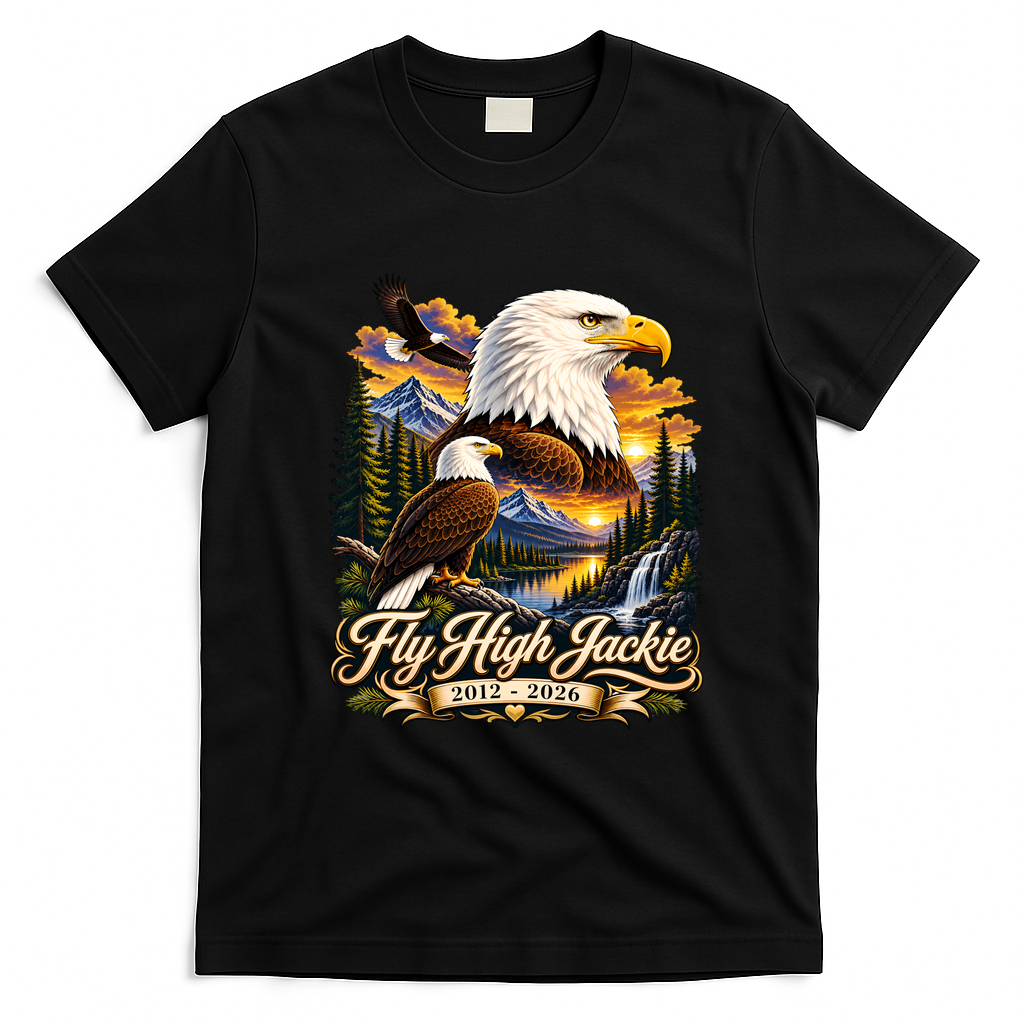 Fly High Jackie And Shadow Bald Eagle 2012-2026 RIP T-Shirt - Black