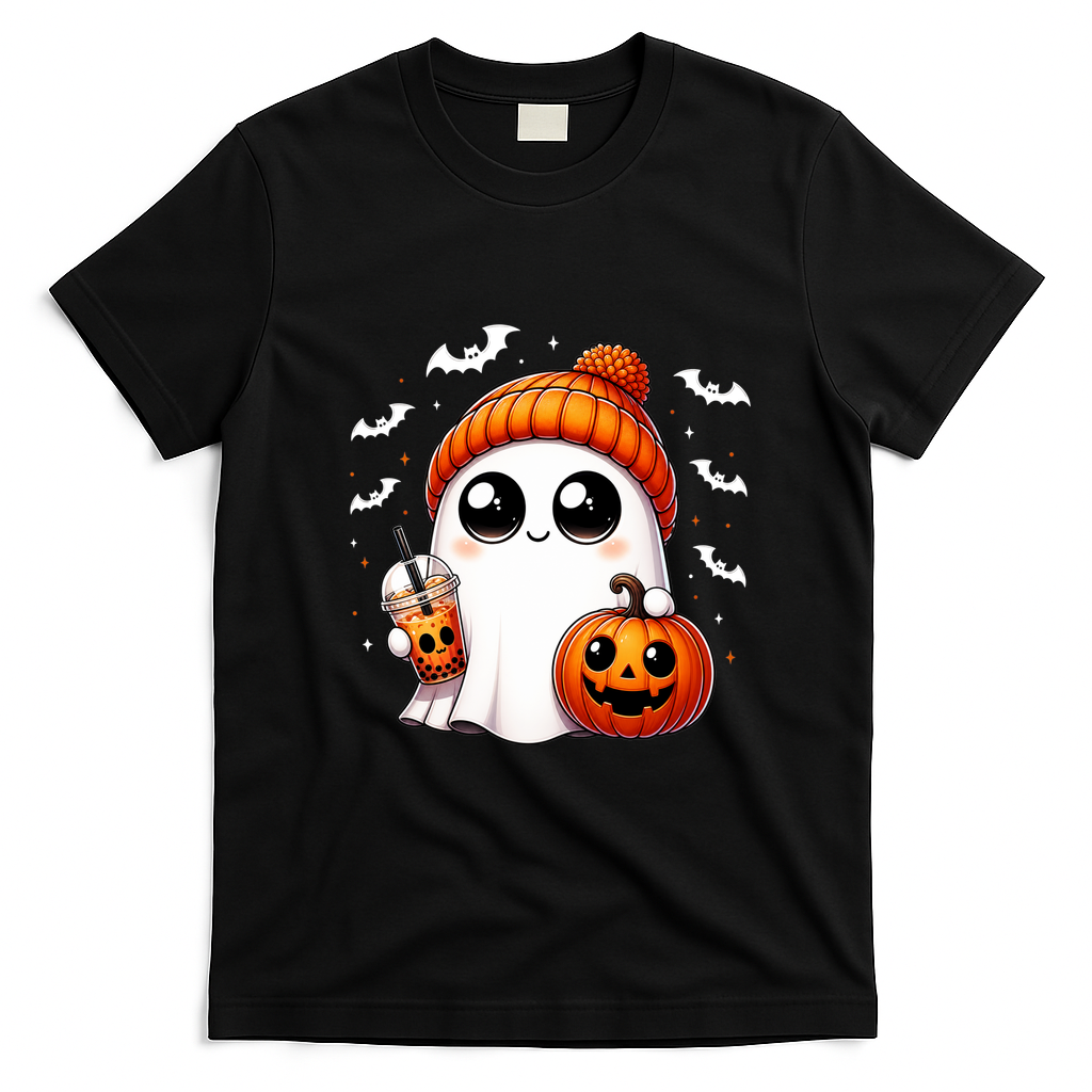 Family Halloween Mommy And Me Matching Outfits Ghost Graphic T-Shirt - Black