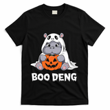 Funny Halloween Moo Deng Baby Hippo Boo Deng Ghost Costume T-Shirt - Black