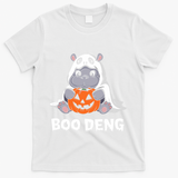 Funny Halloween Moo Deng Baby Hippo Boo Deng Ghost Costume T-Shirt - White