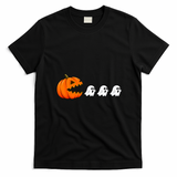 Funny Halloween Pumpkin Eating Ghost Gamer Retro Gaming T-Shirt - Black