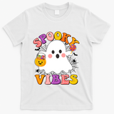 Funny Halloween Spooky Vibes Trick Or Treating Ghost T-Shirt - White