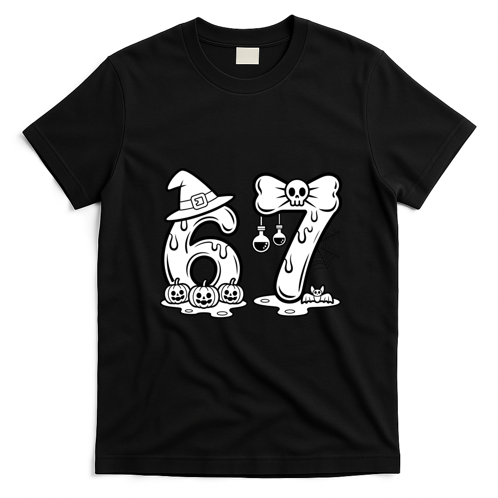 Funny Halloween Six Seven 67 Meme 6-7 T-Shirt - Black