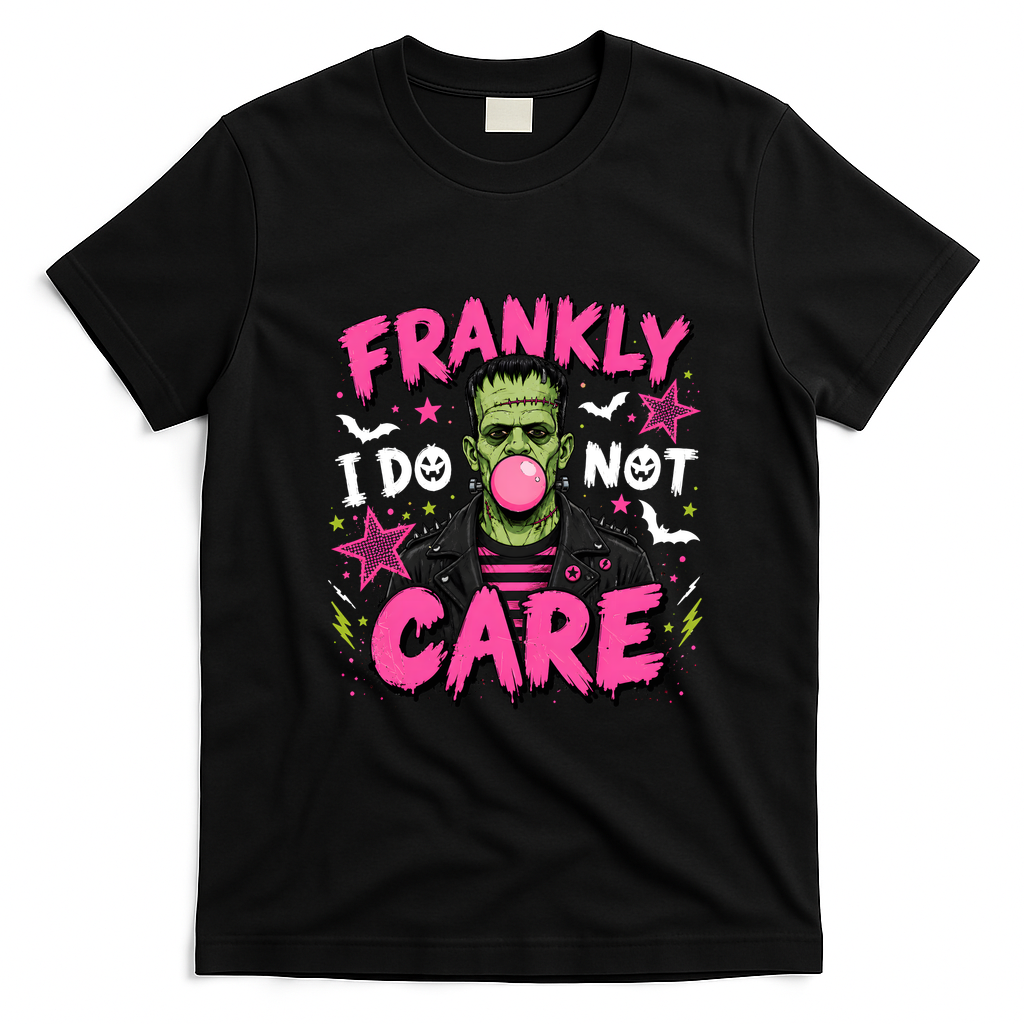 Frankly I Do Not Care Frankenstein Bubblegum Halloween T-Shirt - Black