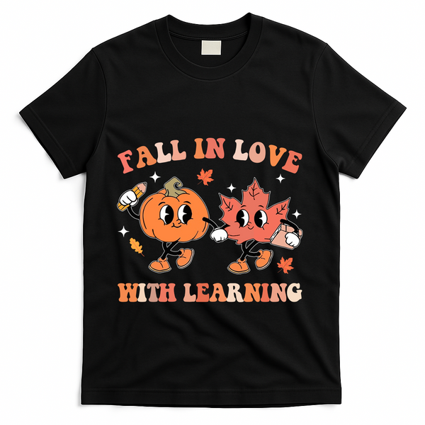 Fall In Love With Learning Autumn Cute T-Shirt - Black