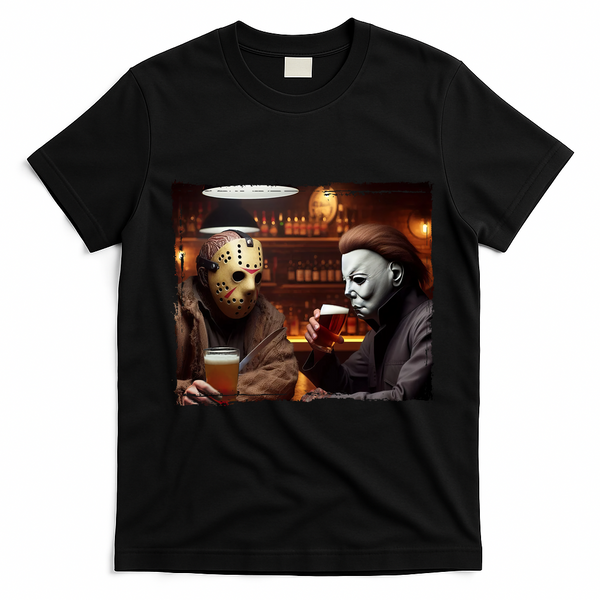 Funny Jason And Michael Halloween Drink Beer T-Shirt - Black