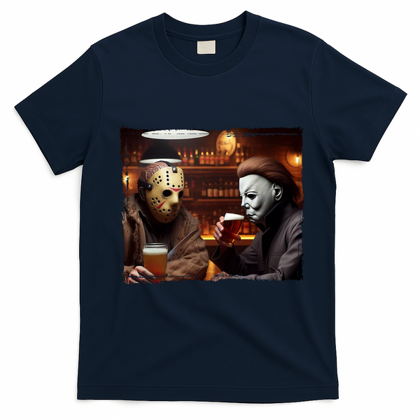 Funny Jason And Michael Halloween Drink Beer T-Shirt - Navy Blue
