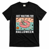 Funny Just Waiting For Halloween Skeleton Swimming Pool Summer T-Shirt - Black