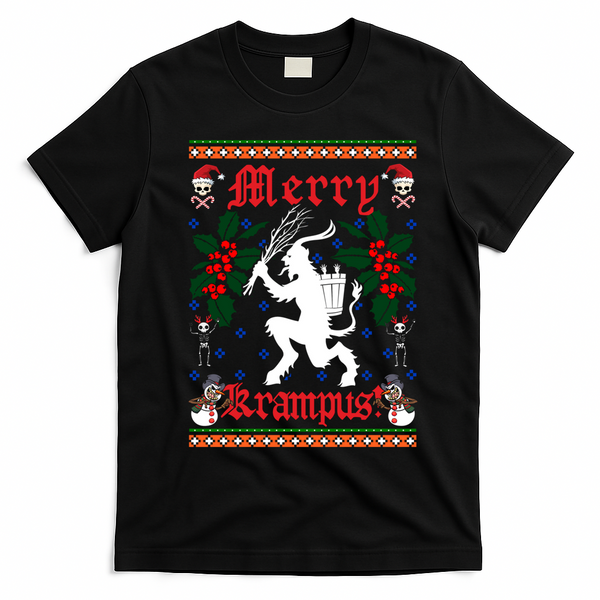 Funny Krampus Merry Krampus Ugly Christmas Gift T-Shirt - Black
