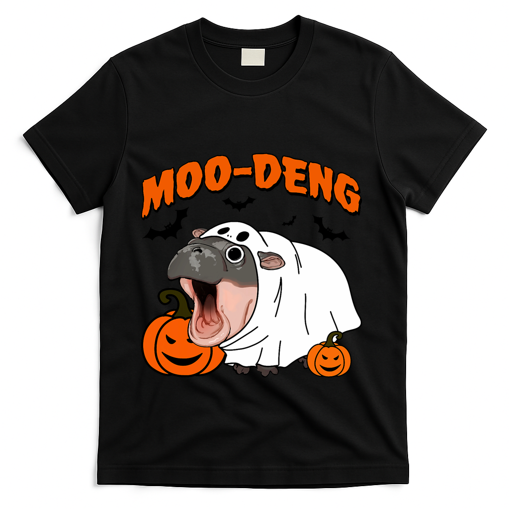 Funny Moo Deng Halloween Boo Ghost Costume Moodeng Lover T-Shirt - Black
