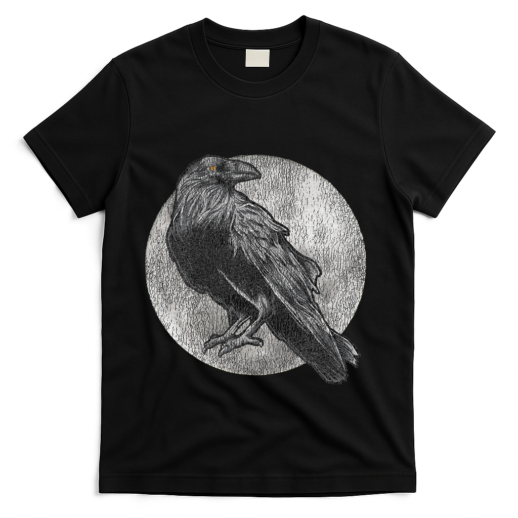 Full Moon Raven Bird Gift Scary Crow T-Shirt - Black