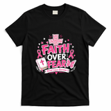 Faith Over Fear Breast Cancer Awareness Cross Bible T-Shirt - Black
