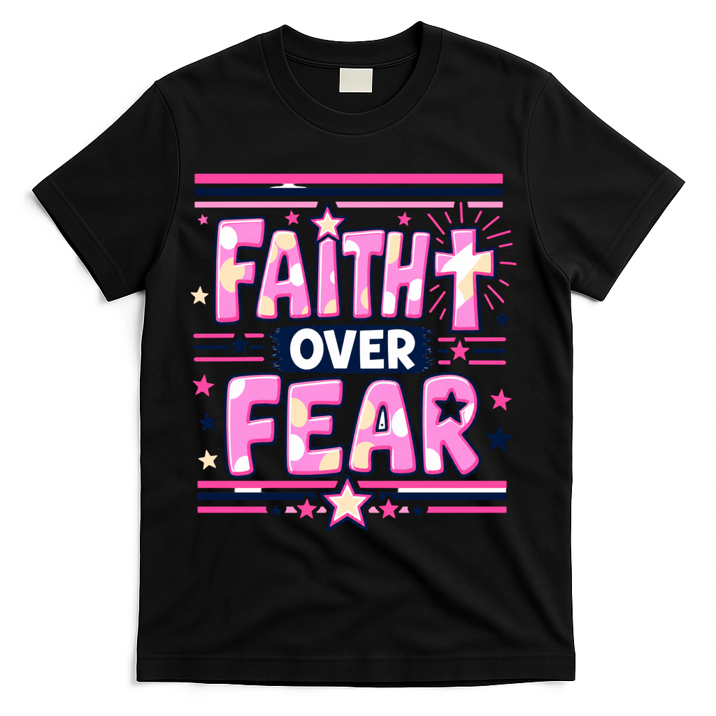 Faith Over Fear Motivational Christian Quote T-Shirt - Black