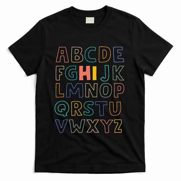 Funny Pre K Kindergarten Hi Alphabet Back To School Teachers T-Shirt - Black