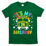 Funny School 14th Birthday Party School Bus Teacher Student T-Shirt - Green