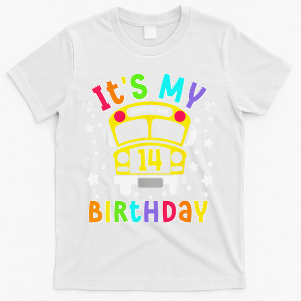 Funny School 14th Birthday Party School Bus Teacher Student T-Shirt - White