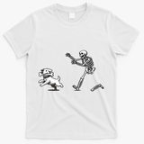 Funny Skeleton Halloween Dog Skeleton Chasing Dog Gift T-Shirt - White