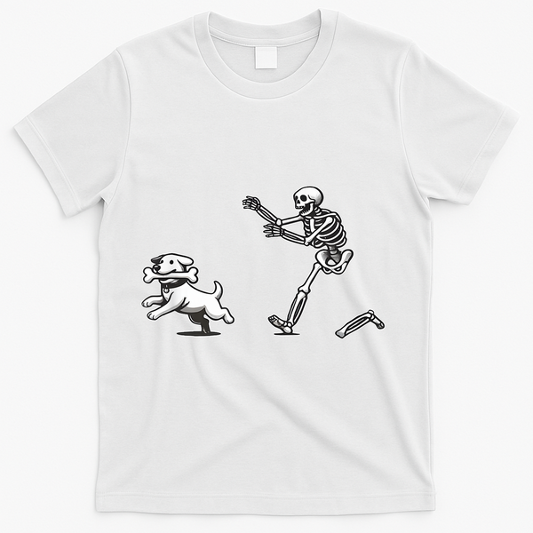 Funny Skeleton Halloween Dog Skeleton Chasing Dog Gift T-Shirt - White