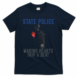 Funny State Police Making Hearts Skip Beat Skeleton Design T-Shirt - Navy