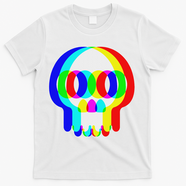 Funny Skull Trippy Vaporwave Halloween Techno Rave Edm Party T-Shirt - White