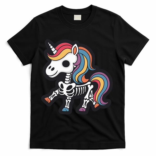Funny Skeleton Unicorn Lovers Spooky Halloween Costume T-Shirt - Black