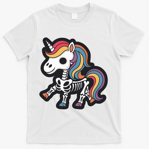 Funny Skeleton Unicorn Lovers Spooky Halloween Costume T-Shirt - White