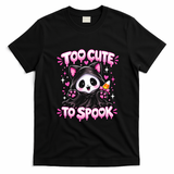 Funny Too Cute To Spook Halloween Panda Breast Cancer T-Shirt - Black