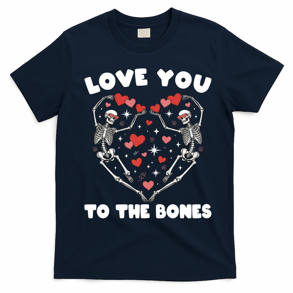 Funny Valentines Day Love You To The Bones Skeletons T-Shirt - Navy Blue