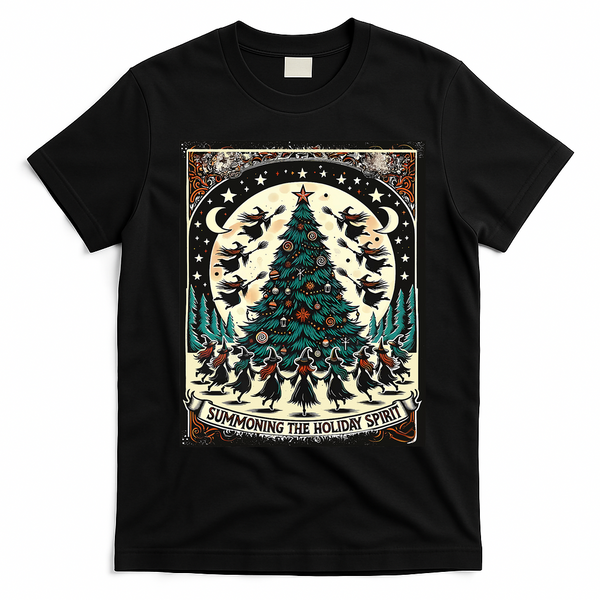 Funny Witches Summoning The Holiday Spirit Spooky Christmas T-Shirt - Black