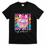 Groovy 100 Days Of School Disco Coquette Bow Teacher T-Shirt - Black