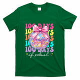 Groovy 100 Days Of School Disco Coquette Bow Teacher T-Shirt - Green