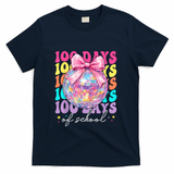 Groovy 100 Days Of School Disco Coquette Bow Teacher T-Shirt - Navy