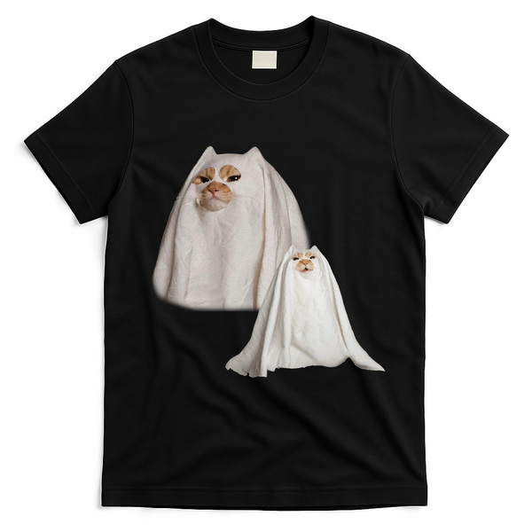 Ghost Cat Meme Funny Halloween T-Shirt - Black