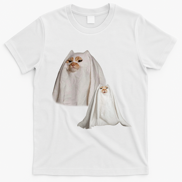 Ghost Cat Meme Funny Halloween T-Shirt - White