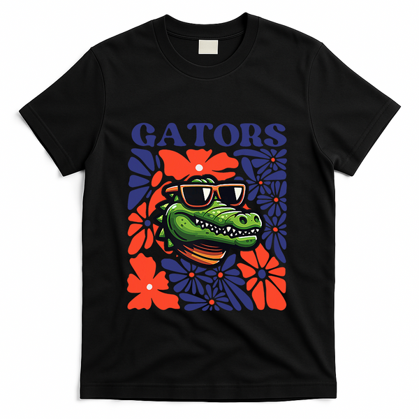 Gators Floral Retro Back To School Spirit Squad T-Shirt - Black