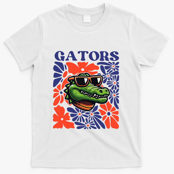 Gators Floral Retro Back To School Spirit Squad T-Shirt - White