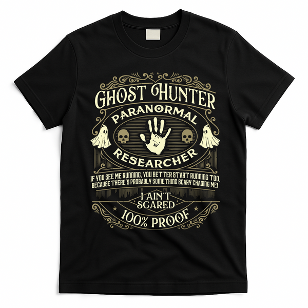 Ghost Hunter Ghost Hunting Halloween Paranormal Activity T-Shirt - Black