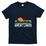 Great Lakes Sunset Retro Lake Michigan Ontario T-Shirt - Navy Blue