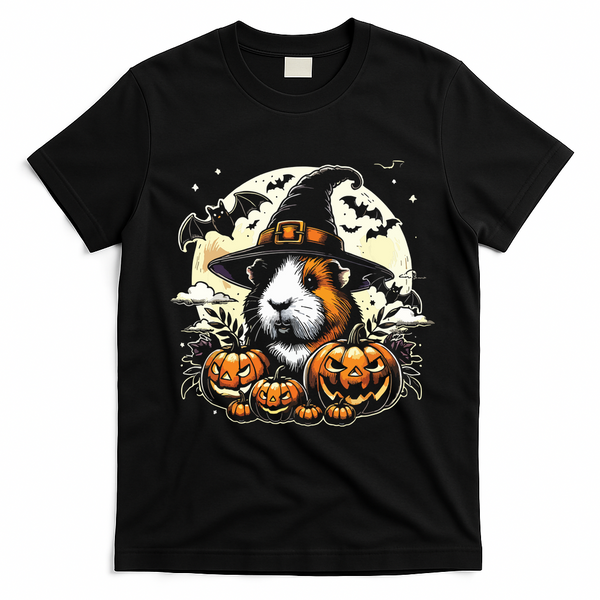 Guinea Pig Halloween Witch Art T-Shirt - Black
