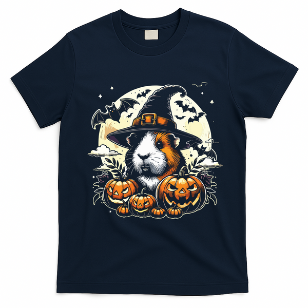 Guinea Pig Halloween Witch Art T-Shirt - Navy Blue