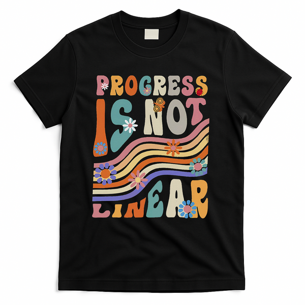 Groovy Progress Is Not Linear Teacher Back To School Outfit T-Shirt - Black