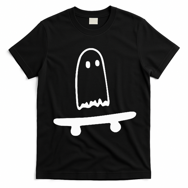Ghost Skateboard Lazy Halloween Costume T-Shirt - Black