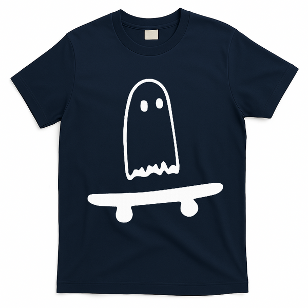 Ghost Skateboard Lazy Halloween Costume T-Shirt - Navy Blue