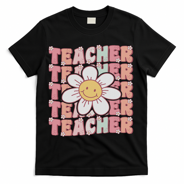 Groovy Teacher Cute 70s Daisy Flower Retro Back To School T-Shirt - Black