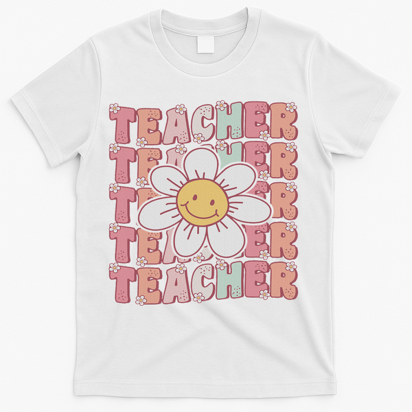 Groovy Teacher Cute 70s Daisy Flower Retro Back To School T-Shirt - White