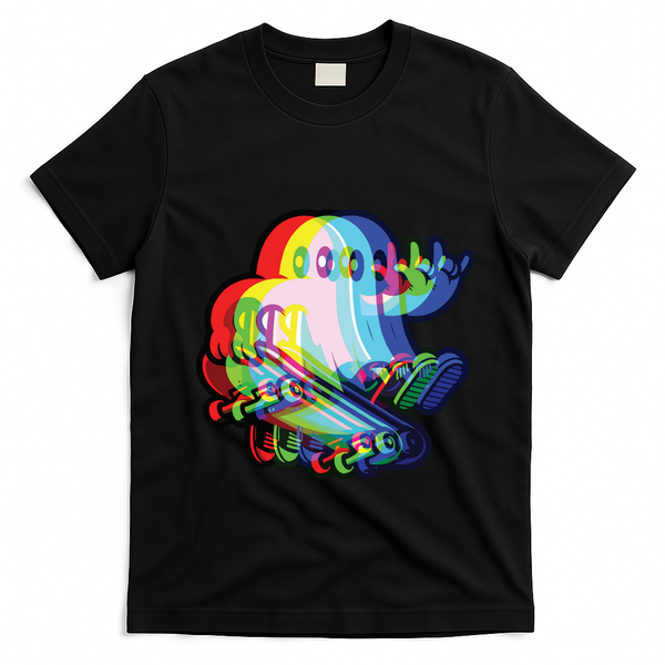 Ghost Trippy Vaporwave Halloween Techno Rave Edm Music Party T-Shirt - Black