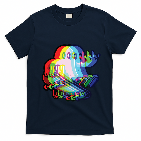 Ghost Trippy Vaporwave Halloween Techno Rave Edm Music Party T-Shirt - Navy Blue