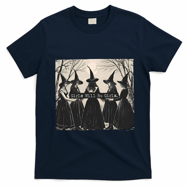 Girls Will Be Girls Halloween Witch T-Shirt - Navy Blue