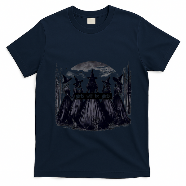 Girl Will Be Girl Witch Halloween Funny Witchy Vibes T-Shirt - Navy Blue