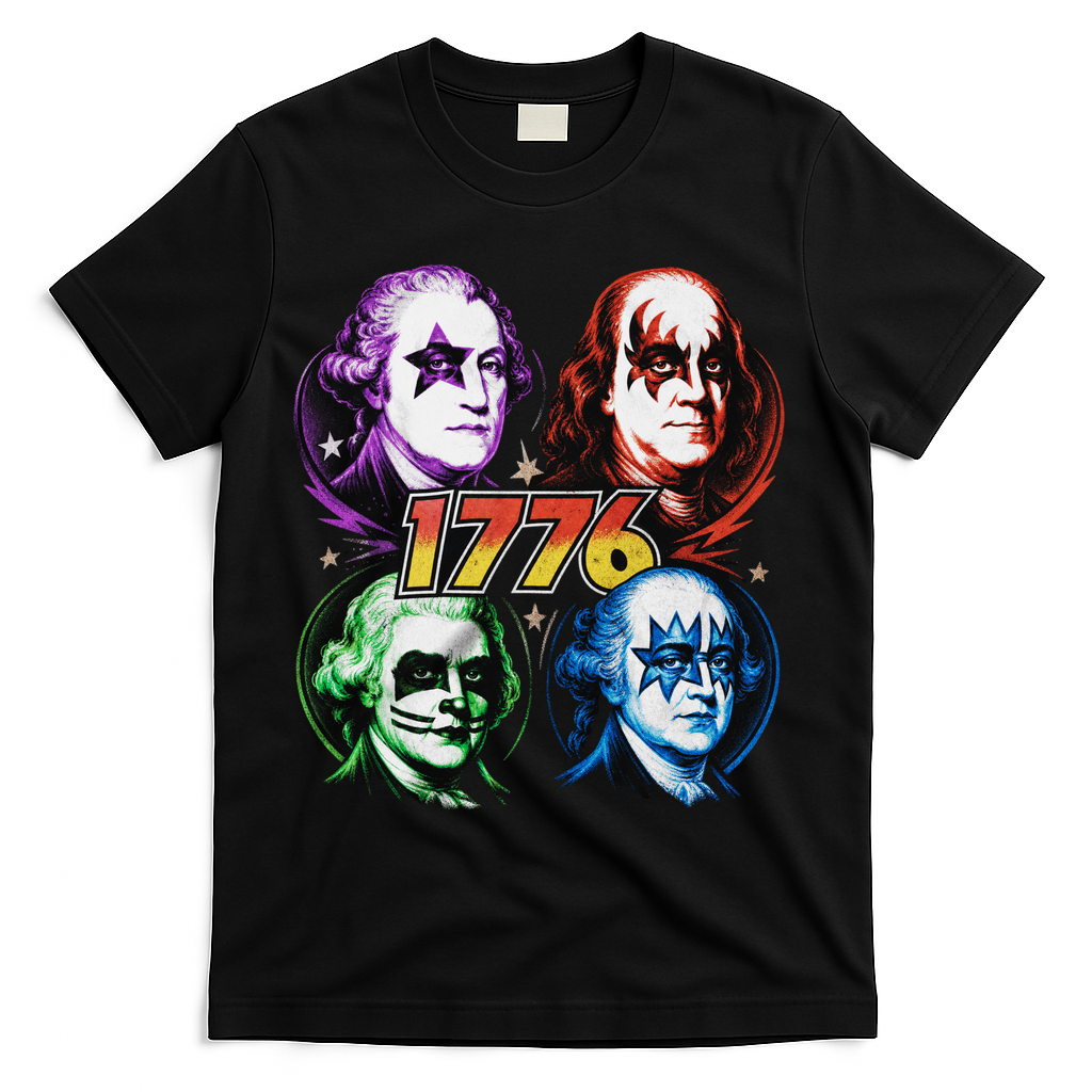 George Washington Benjamin Franklin 1776 Vintage Rock Band T-Shirt - Black